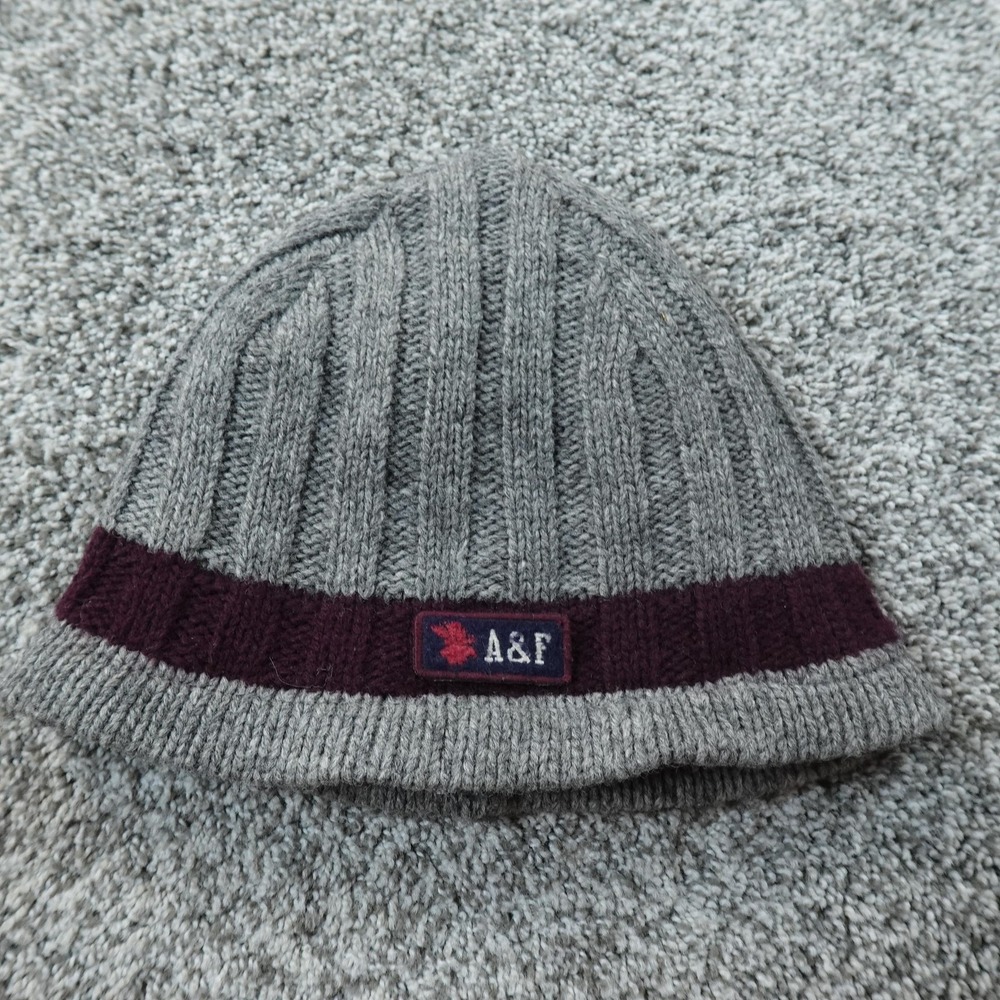 VTG Abercrombie Fitch Hat Beanie Mens One Size Gray Wool Knit Lined Winter Y2K